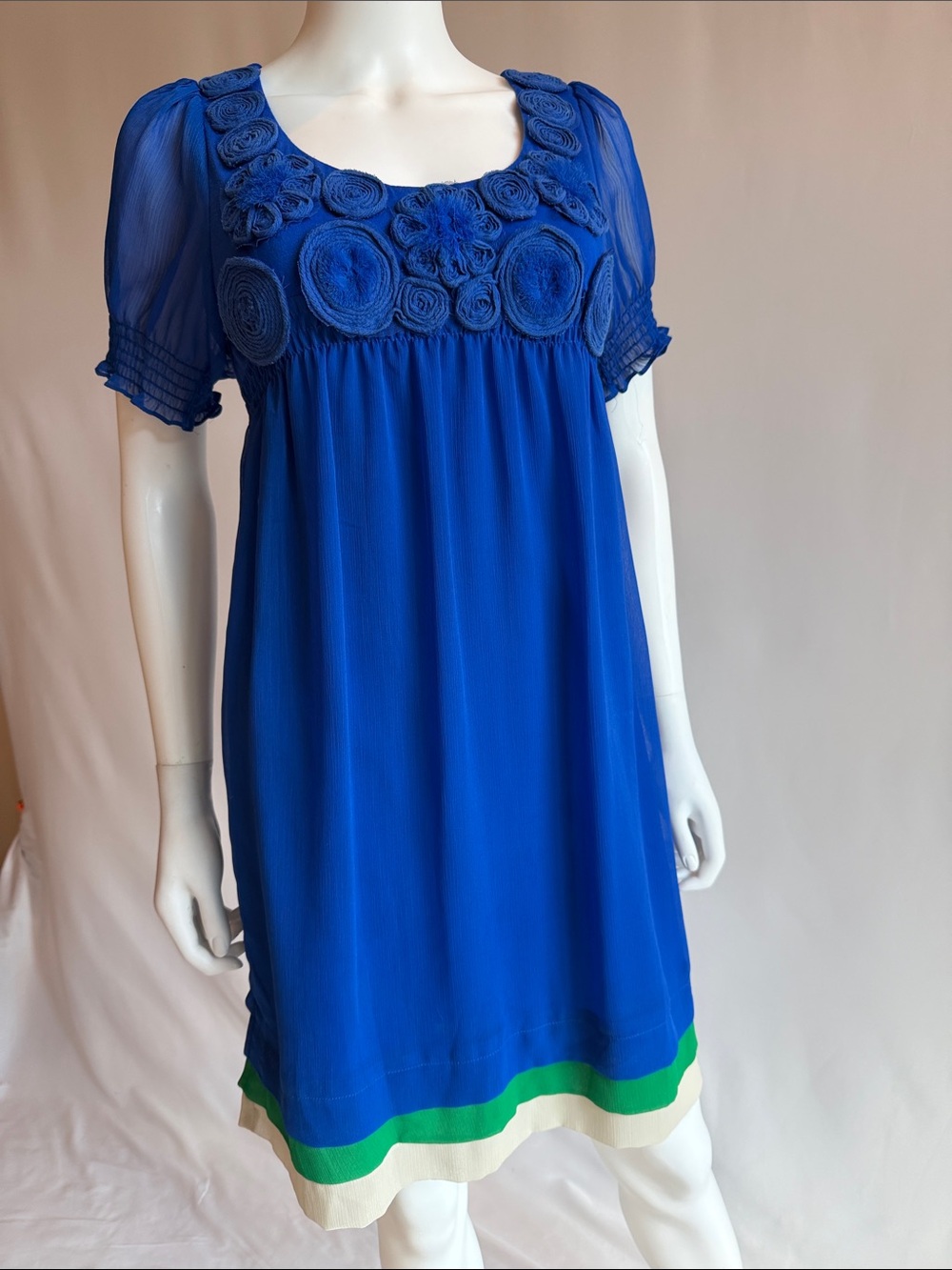 Beige by eci Royal Blue Floral Appliqué Short Sleeve Tunic